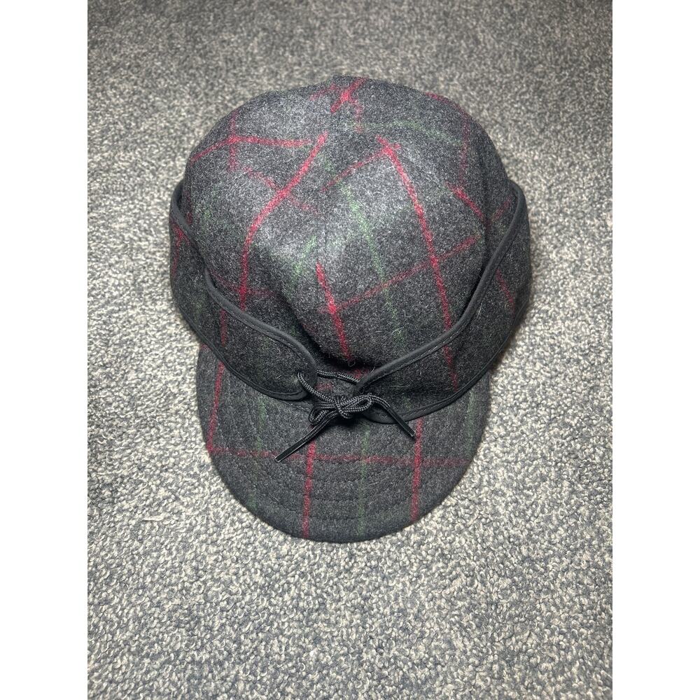 Stormy Kromer Hat Cap Fitted Mens 7  Gray Plaid Ear Flap Trapper Winter USA